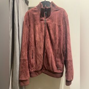 Ted Baker Men's Suede Bomber Jacket in Deep Burgundy